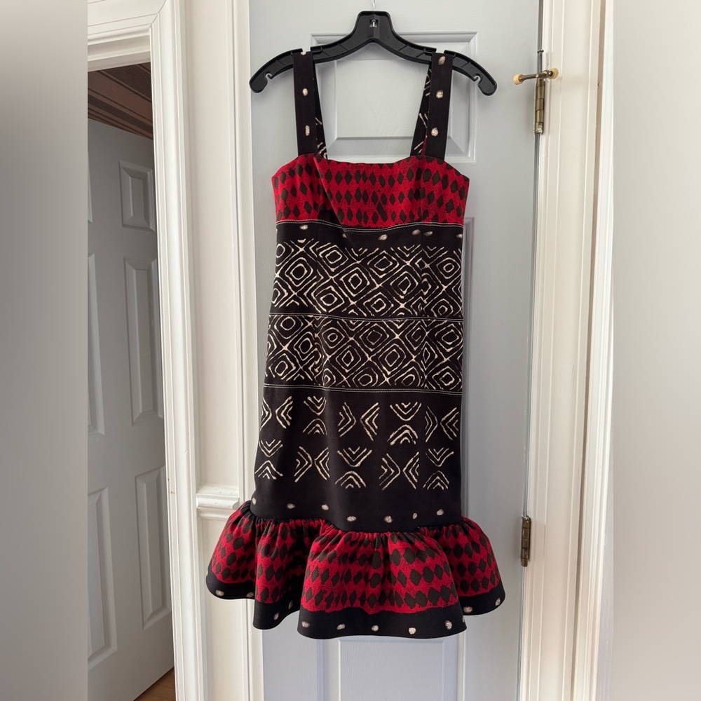 Oscar de la Renta Black and Red Geometric Dress